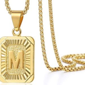 Trendsmax Initial M Letter Pendant Necklace Mens Womens Capital Letter Yellow